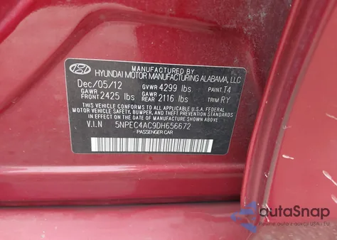 2013 Hyundai Sonata Se из США, поврежденный, VIN 5NPEC4AC9DH656672